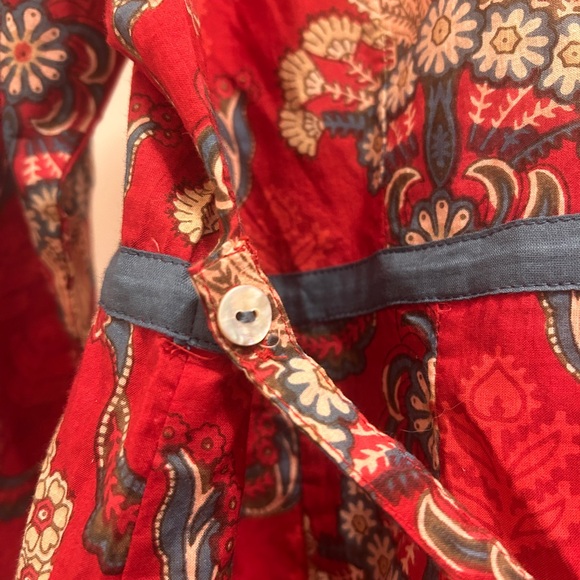 April Cornell Red Floral Pintuck Dress with Blue Trim “Firenze Dress” - Picture 7 of 13